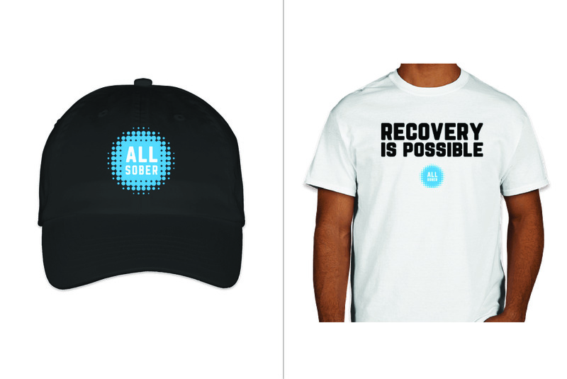 Hat and T-shirt with All Sober designs and logos
